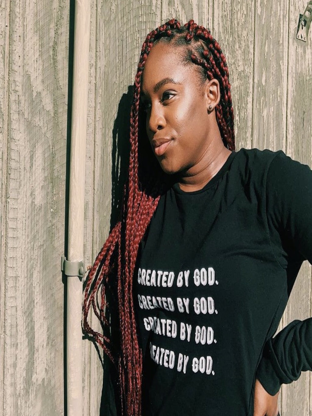 Created By God Black Unisex Long Sleeve Tee - Young Woman