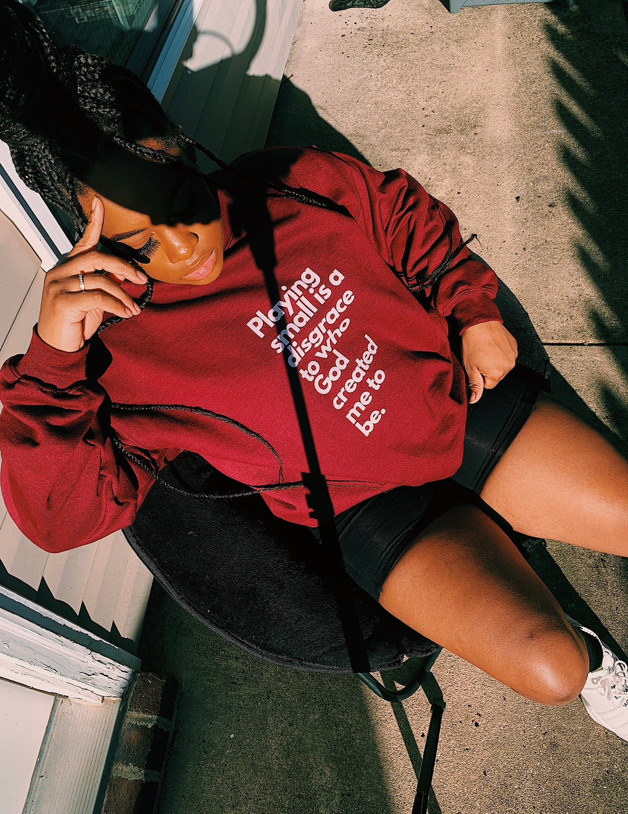 Playing Small Burgandy Unisex Sweatshirt - Young Woman