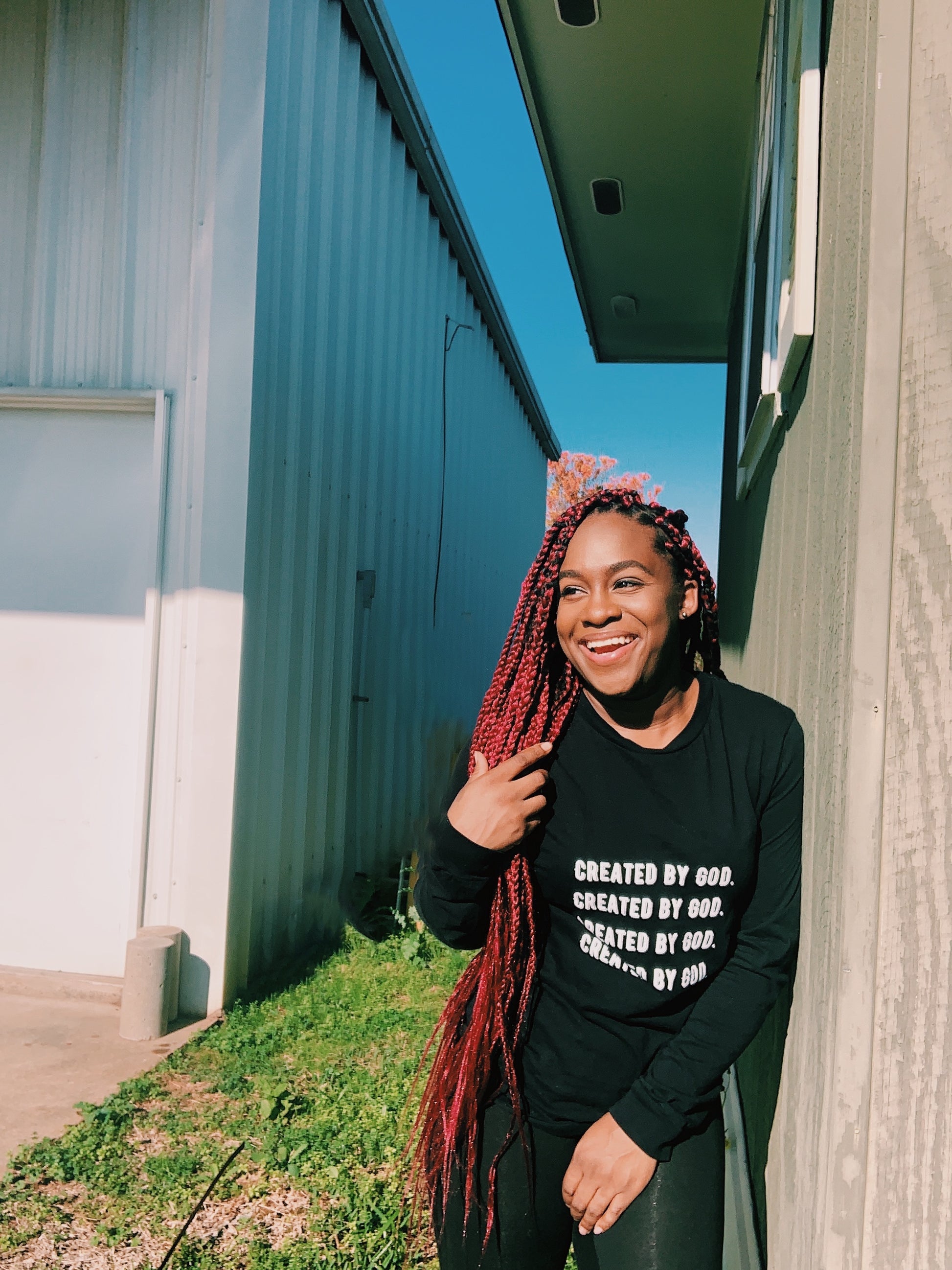 Created By God Black Unisex Long Sleeve Tee - Young Woman