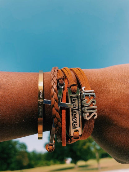 Brown Jesus Leather Wrap Bracelet - Young Woman