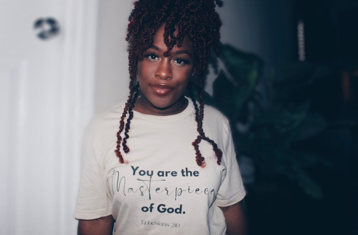 Masterpiece of God Tan Unisex t-shirt - Young Woman